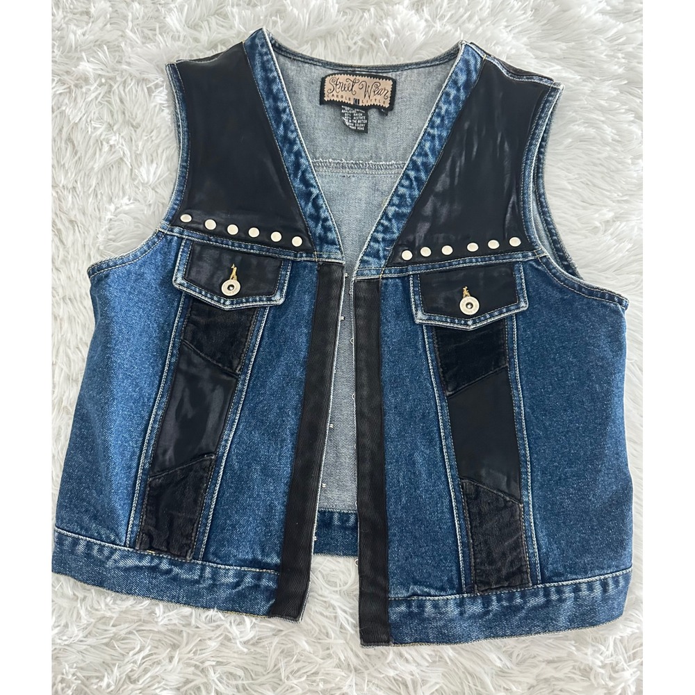 Street Wear Carole Little Denim Studded Vintage Vest sz L Large - Picture 1 of 7